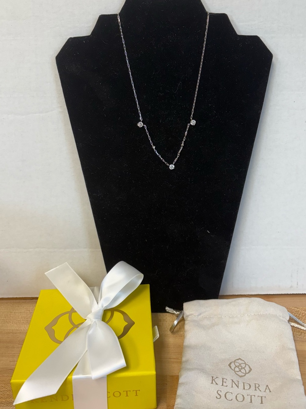 Kendra Scott Jada Strand Necklace Silver Rhodium White Crystal 16” NWT Dust Bag